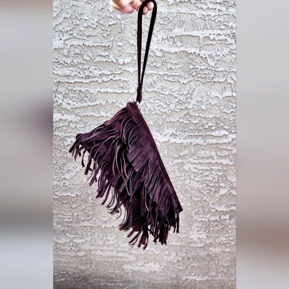 VINTAGE Fringe Suede Hobo Clutch‎ Bag - Picture 1 of 8